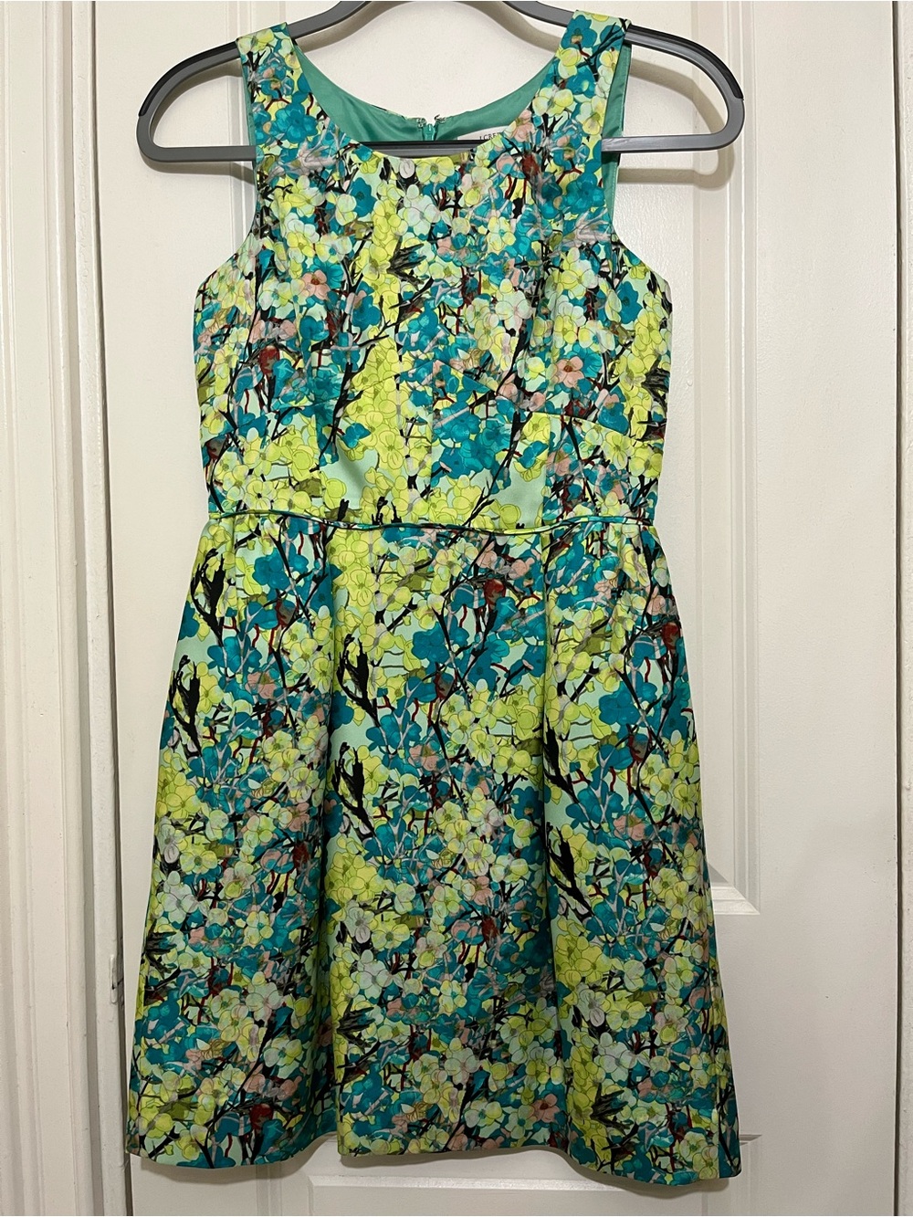 J. Crew Allie Silk Dress in Aqua/Yellow Floral Sz 00